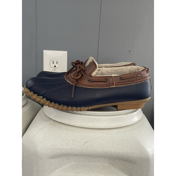 JBU Jambu Gwen weather ready fur duck slip on rain shoes Navy & Brown Women 8.5 - Picture 6 of 8